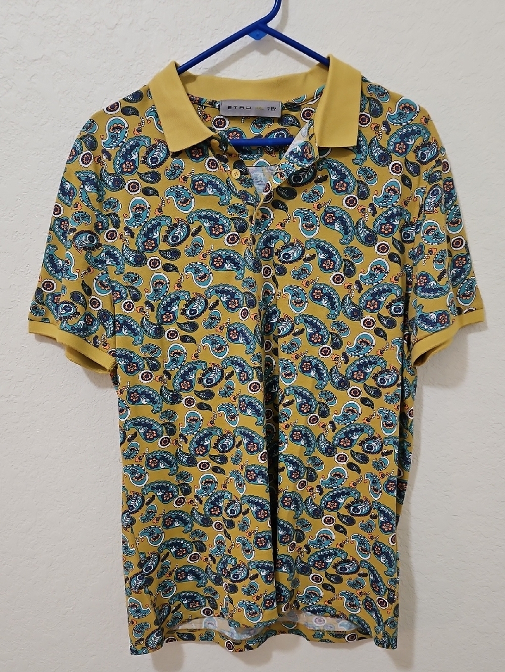 Etro Mustard Paisley Polo with Blue Accents